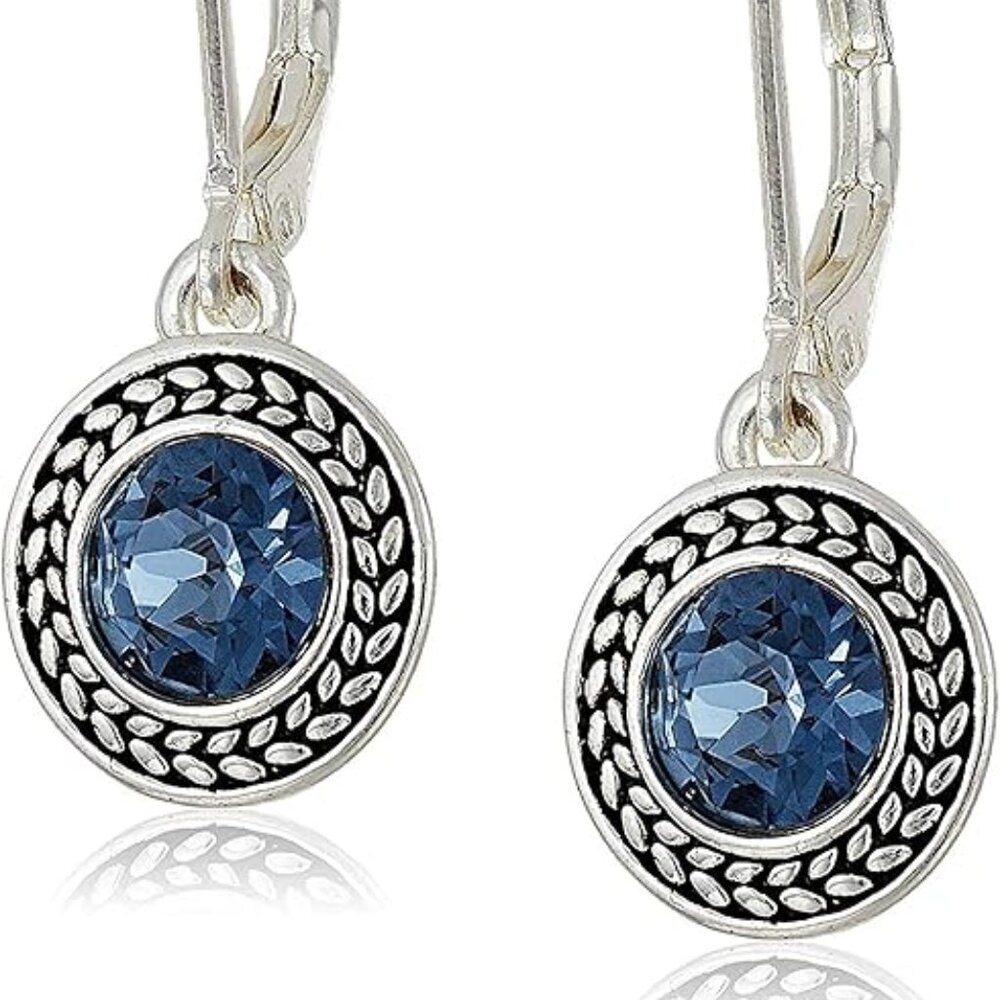 Stainless Steel Dark Blue Crystal Earrings